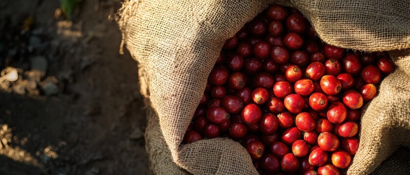 Red berries coffee beans.