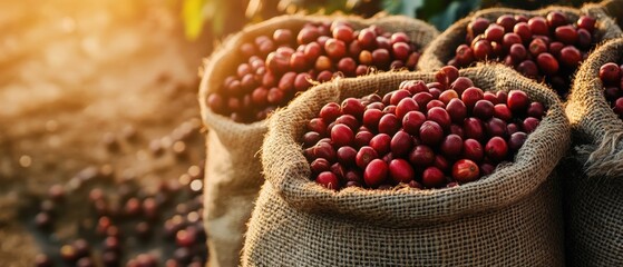 Fototapeta premium Red berries coffee beans.