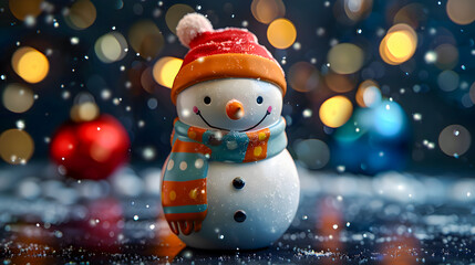 Cute litte christmas snowman isolated on black background