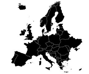 Europe map outline and solid. sketch line art map of Europe with countries. border map, Europe continentboundary maps