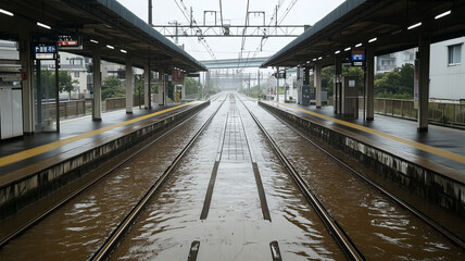 台風で増水した駅