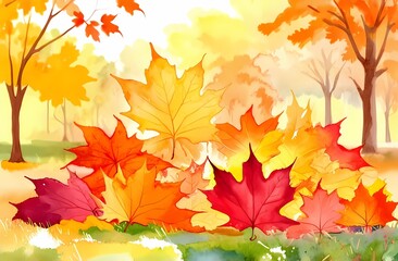 Lots of yellow fall leaves in the grass