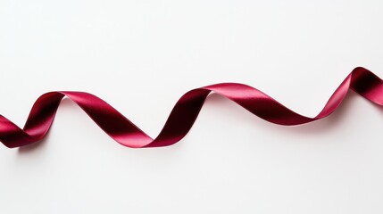 Smooth red ribbon gently curling in the air against a white background creating an elegant flow and minimalist style