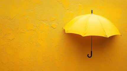 Bright yellow umbrella isolated on a simple background creating a bold and minimalist image with vibrant contrast