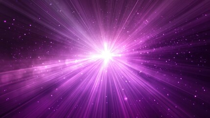 Fototapeta premium Vibrant Purple Light Burst with Radiating Beams and Sparkling Particles in a Cosmic Space Background