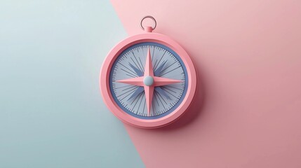 Pink and Blue Compass on Two-Tone Background