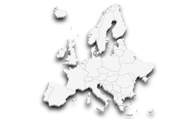 3d render map of Europe all Country with borders and regions, Europe continent administrative map with color on white background. EU, European countries map