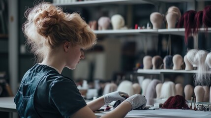 Creative wig making workshop with skilled female artisan