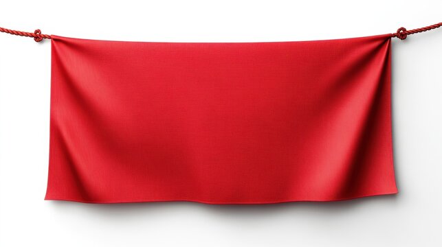 Large red banner hanging in mid-air, with corner ropes holding it steady, ready to display text or promotional content