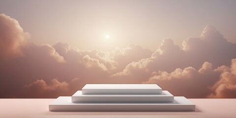 white display podium for luxury product banners in dreamy pastel color clouds.