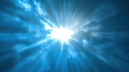 Fototapeta premium Radiant Burst of Light Through Clouds in a Blue Sky - Abstract Background of Sun Rays and Heavenly Atmosphere