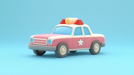 Fototapeta premium Cute Pink Police Car Toy on Blue Background