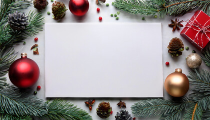 クリスマスオーナメントのメッセージカード、真ん中には白紙のスペース