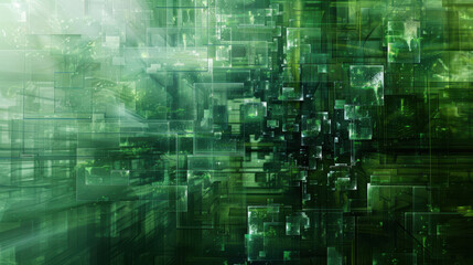 Obraz premium close up horizontal illustration of a green abstract background made out of transparent geometric shapes