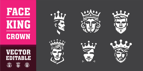 Fototapeta premium face king crown logo vector illustration