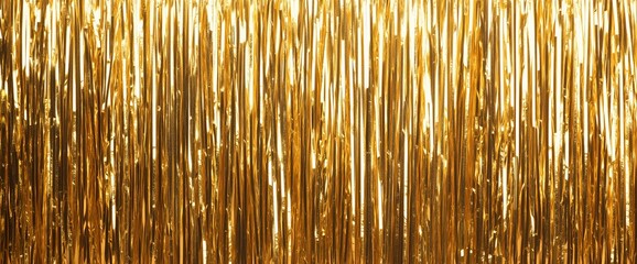 Glittery golden foil fringe curtain backdrop for festive celebrations and events