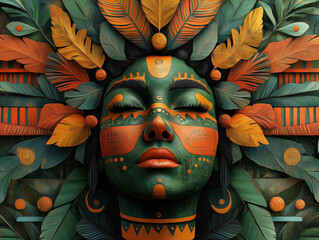 woman body painted with tribal art and decorated with feathers, being in harmony with nature, reflecting the deep connection between indigenous and tribal people with nature and their environment