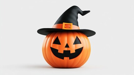 A festive Halloween pumpkin wearing a classic witch hat, perfect for seasonal decorations and spooky celebrations.