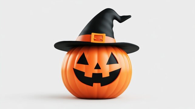 A festive Halloween pumpkin wearing a classic witch hat, perfect for seasonal decorations and spooky celebrations.