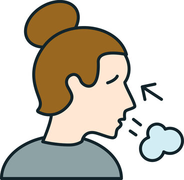 woman exhaling breath, side profile, simple clip art preview