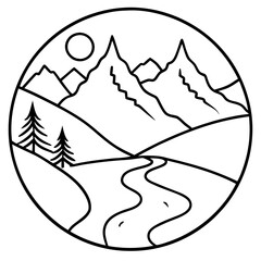river mount outline coloring book page line art drawing