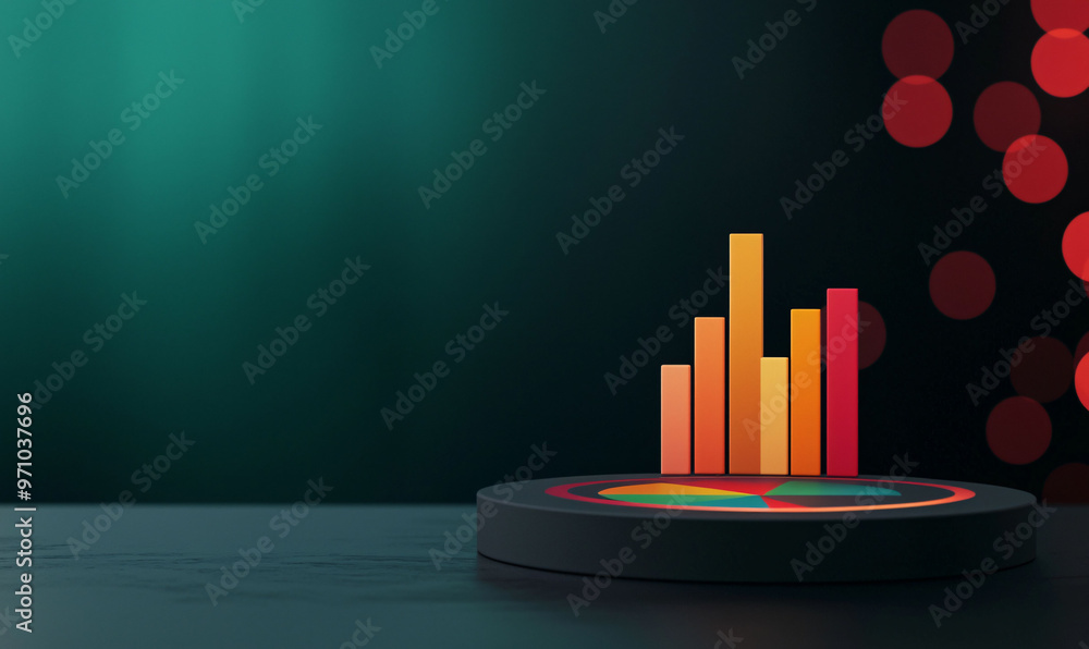 Aufkleber futuristic business strategy session with colorful bar graphs representing data analysis and growth.