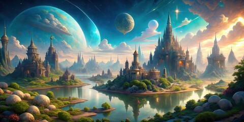 Fantasy world created by AI, fantasy, world, AI, digital, generated, magical, surreal, imaginative