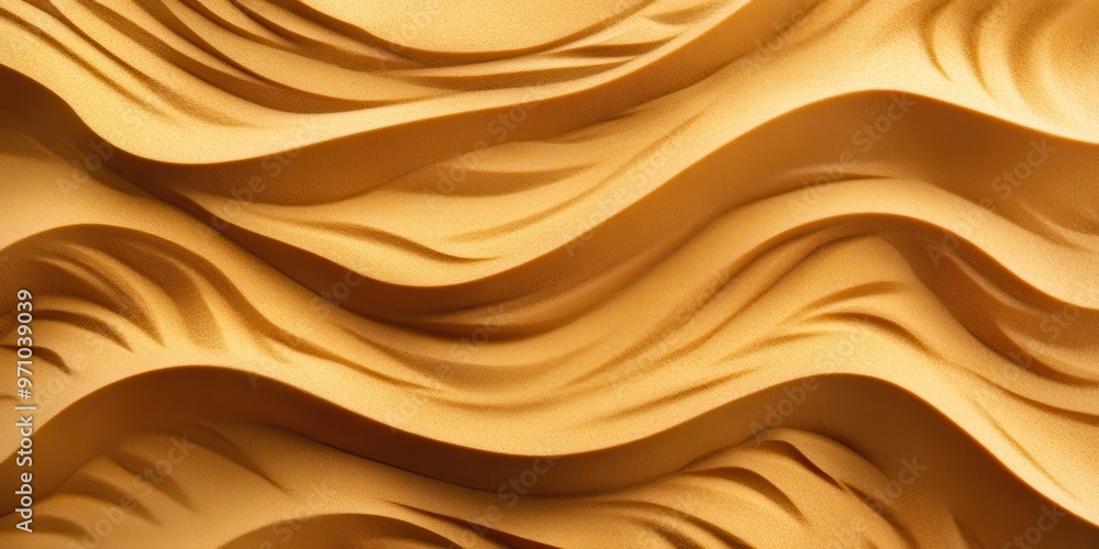 Poster a dynamic textured surface with flowing waves in warm shades of gold, creating a sense of movement a