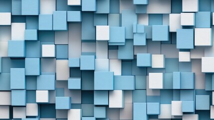Seamless abstract background featuring unique cube shapes in shades of blue and white 3D illustration