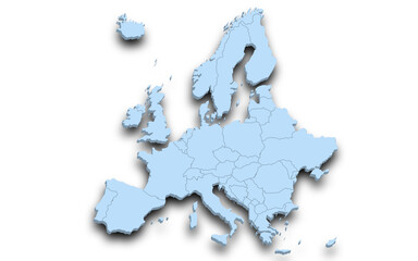 3d render map of Europe all Country with borders and regions, Europe continent administrative map with color on white background. EU, European countries map
