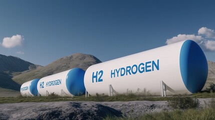 Hydrogen storage tanks in natural landscape for clean energy solutions