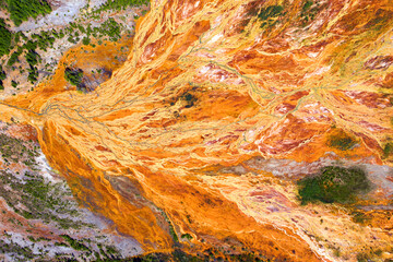 Environmental pollution from the extraction of copper ore. View from above. Martian landscape