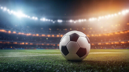 3D realistic football with tournament league sports background. 
