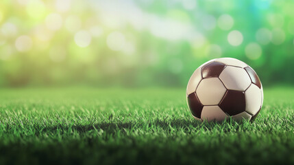 3D realistic football with tournament league sports background. 