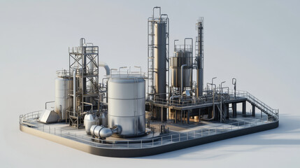 Obraz premium 3D rendering of oil production machinery, including extraction and storage. 