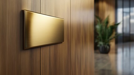 Bronze plaque affixed to a smooth maple wood wall, emphasizing professionalism and sleek design for banners and promotions
