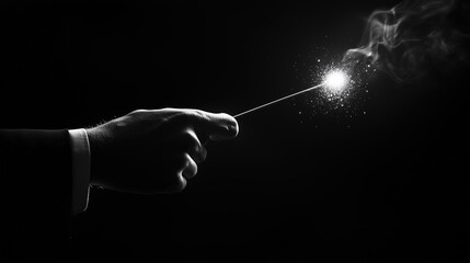 Naklejka premium Magical hand performing illusion with wand in high contrast scene