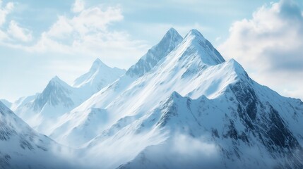 Obraz premium Majestic snow-capped mountain peaks in serene winter landscape for inspirational wall art