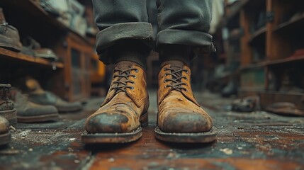 Repairing a pair of shoes, demonstrating the traditional art of shoe repair.