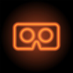 Vr cardboard simple icon. Flat design. Orange neon on black background