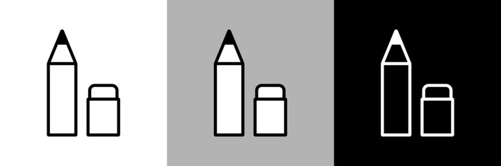シンプルな線画の鉛筆と消しゴムのベクターアイコン
