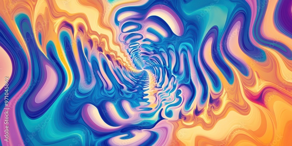 Poster a vibrant abstract swirl of colors drawing the viewer into a mesmerizing digital vortex of visual bl