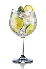 Gin tonic cocktail drink into a glass isolated on white background copy space