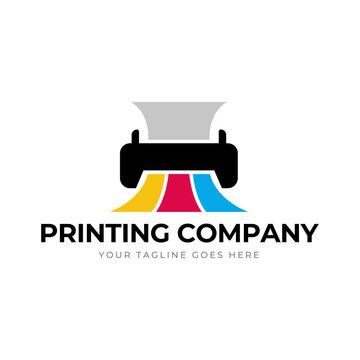 Printing company logo design with printer graphics  illustration with cyan, magenta, yellow, and black color.