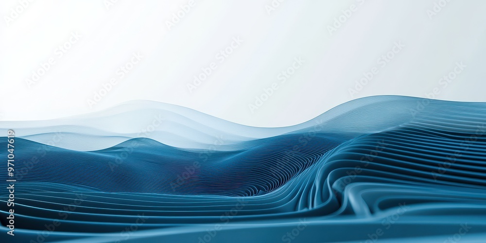 Poster abstract wavy shapes in calming blue hues create a serene background ideal for digital art or design
