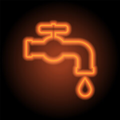 Obraz premium Water tap simple icon. Flat design. Orange neon on black background