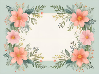 Obraz premium Horizontal floral arrangement greeting card with pink roses, greenery, and soft accents for wedding invitations, special messages, or birthday greetings - ai generated
