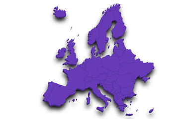 3d render map of Europe all Country with borders and regions, Europe continent administrative map with color on white background. EU, European countries map