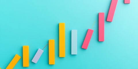 Colorful blocks arranged in an ascending pattern, symbolizing growth and progress on a vibrant blue background.