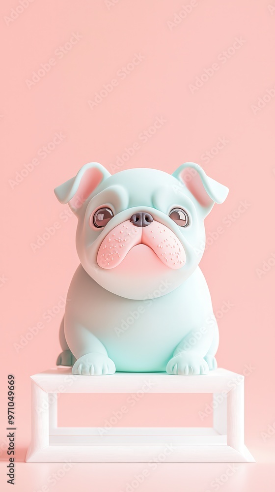 Wall mural Cute 3D Rendered Cartoon Bulldog on a Pink Background.